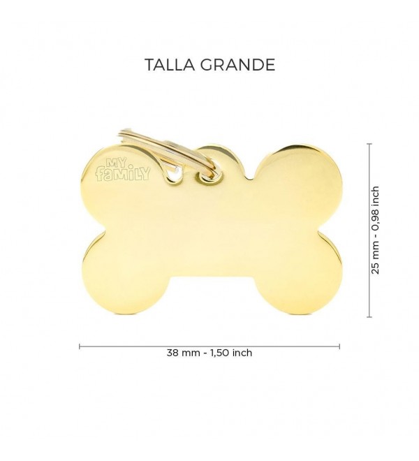 Chapa Perro Basic Hueso Dorado
