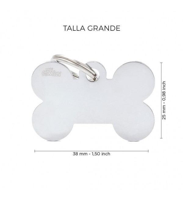 Chapa Perro Basic Hueso Plateado