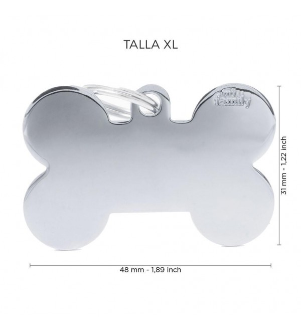 Chapa Perro Basic Hueso Plateado