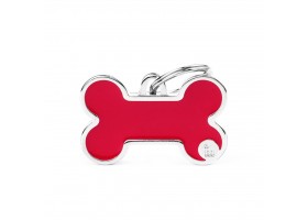 Chapa Perro Basic Handmade Hueso Rojo