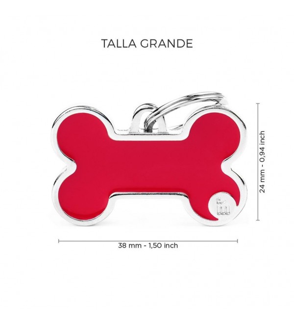 Chapa Perro Basic Handmade Hueso Rojo