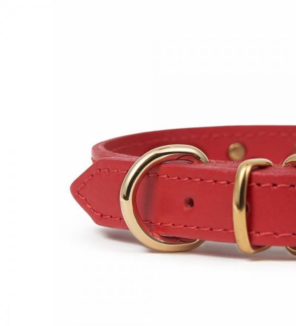Collar Cuero Perro - Nara Toy Rojo
