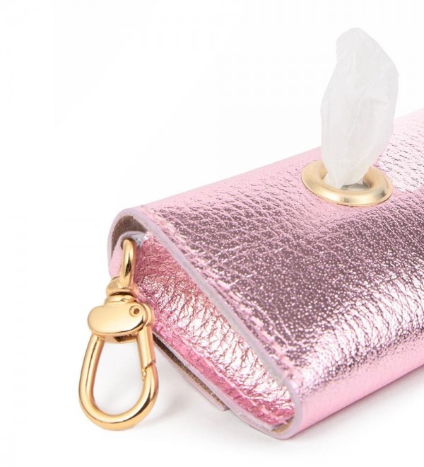 Hygienic Bag Holder Leather - Pink Metal