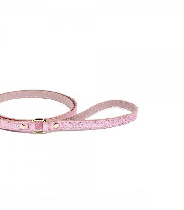 Small Dog Leather Leash - Metal Toy Pink