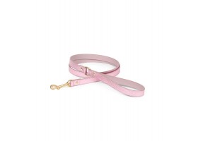 Leather Dog Leash - Metal Regular Pink