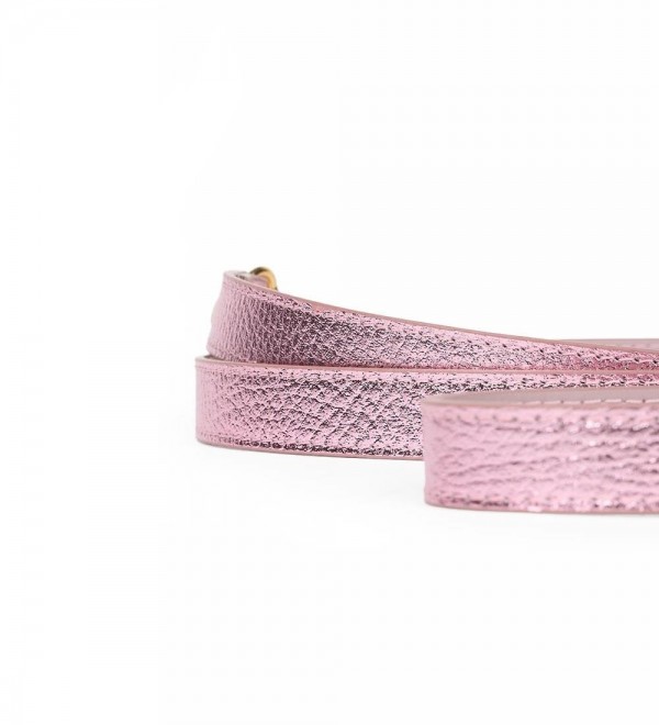 Correa Cuero Perro - Metal Regular Rosa