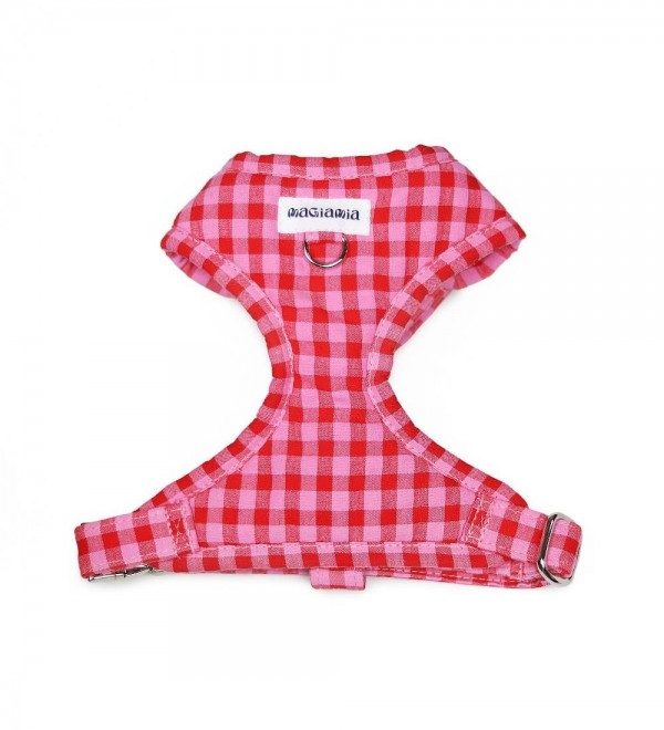 Adjustable Vichy Strawberry Dog Harness