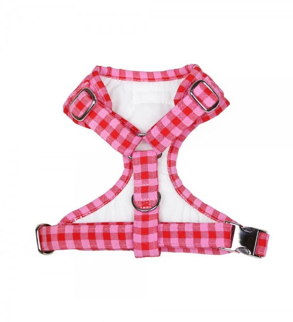 Adjustable Vichy Strawberry Dog Harness