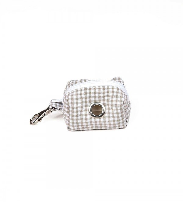 Dog waste bag holder in beige Vichy pattern