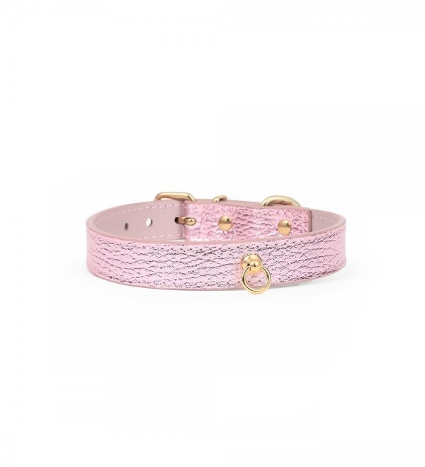 Collar Cuero Perro - Metal Regular Rosa