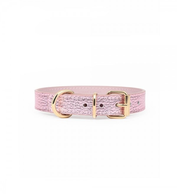 Collar Leather Dog - Regular Metal Pink