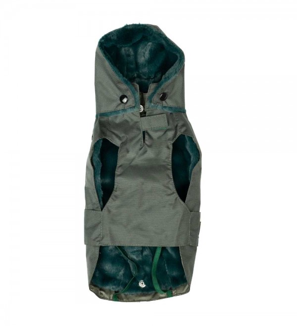 Waterproof dog raincoat with khaki green lining
