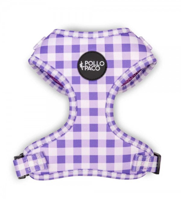 Adjustable Harness for Dogs in Purple Vichy