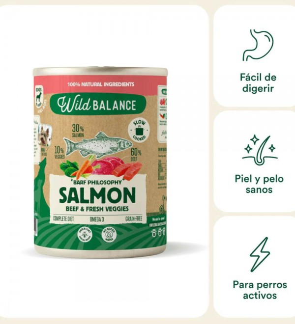 Lata de Salmón y Ternera para perros - Filosofía BARF