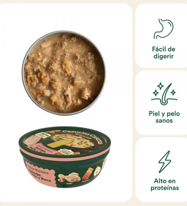 Cazuela Casera de Salmón, Pollo y Pera para perros 280g