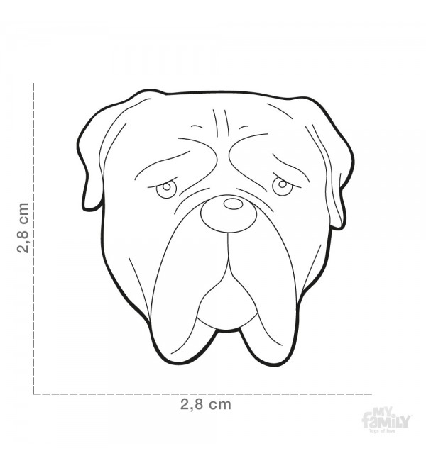 "Chapa Perro Friends Bullmastiff" translates to "Bullmastiff Dog Tag Friends" in English.